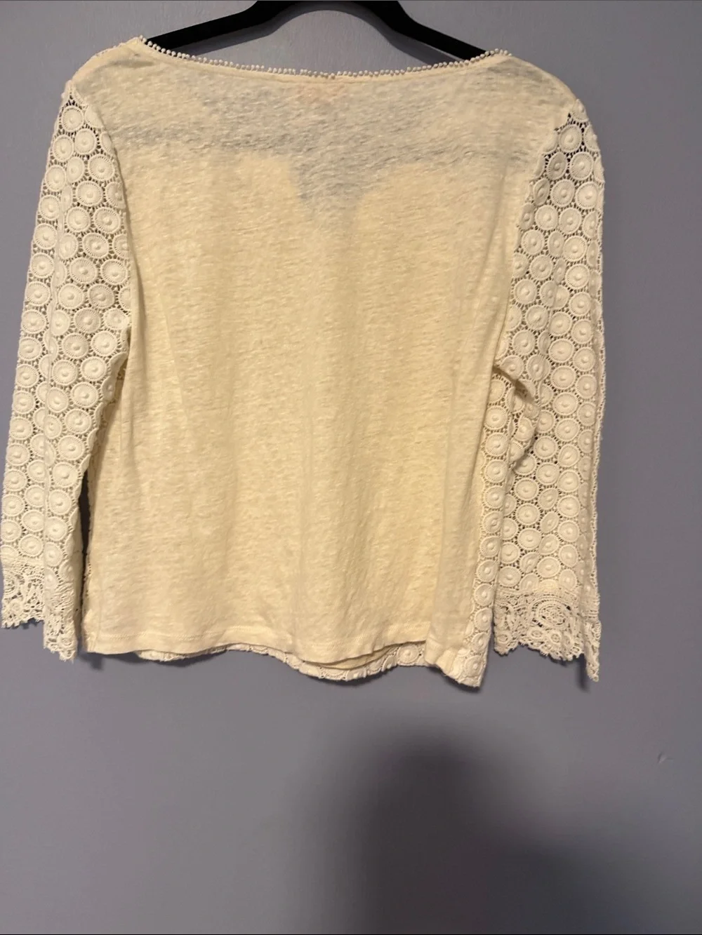 Tory Burch Ivory Crochet Lace Blouse Top 3/4 Sleeve Medium